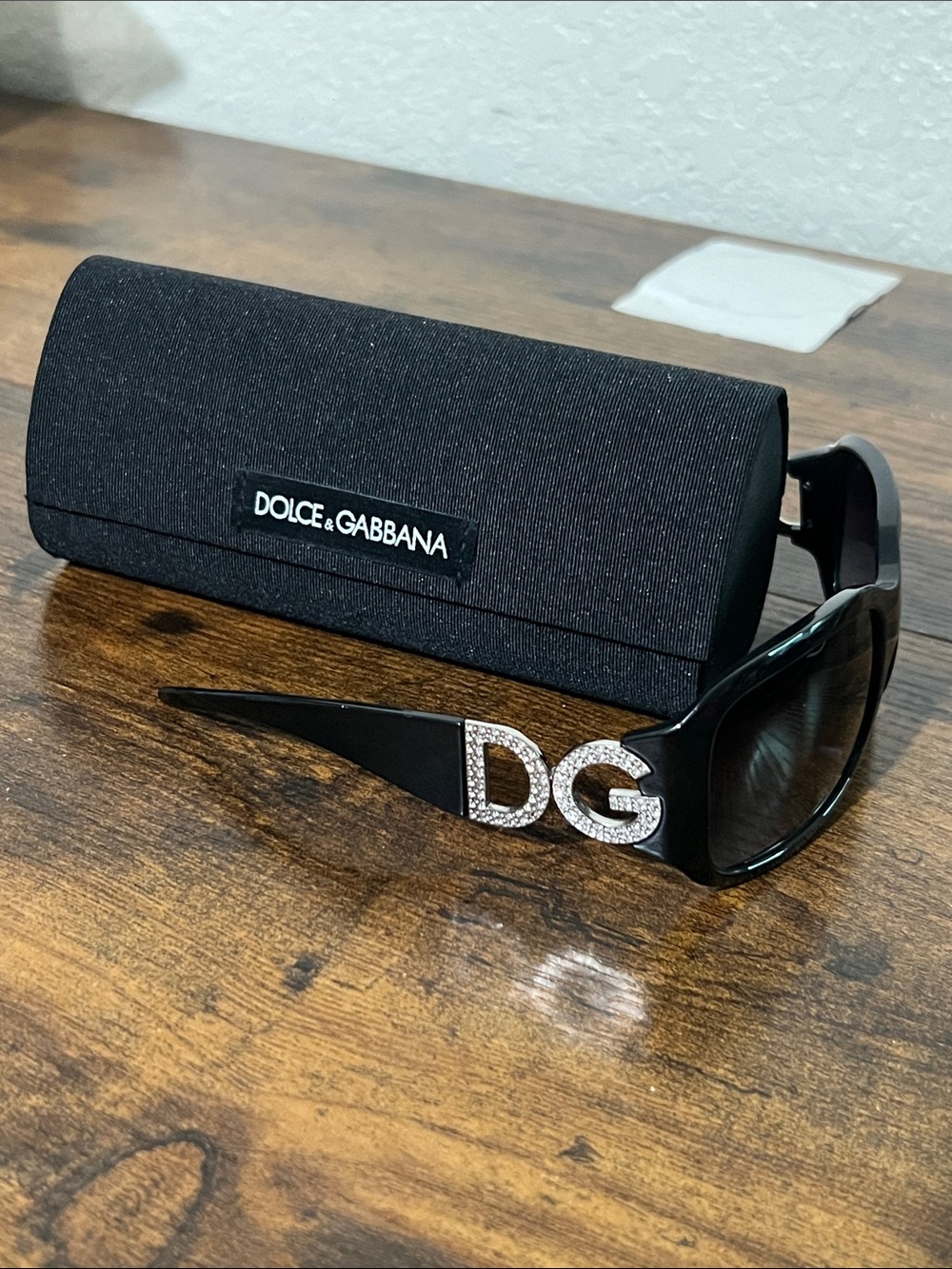 Dolce & Gabbana Black Sunglasses with Crystal DG Logo